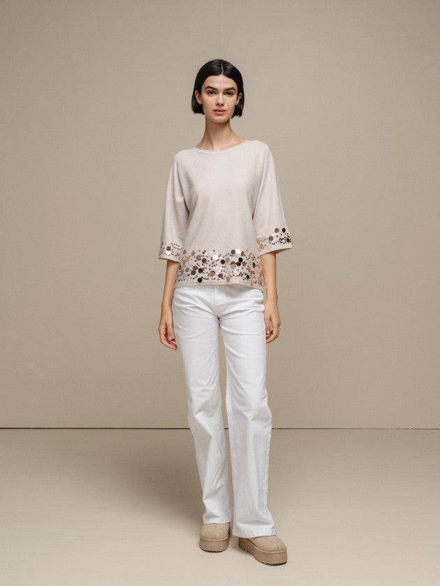 CAMISOLA DE MALHA C/ LANTEJOULAS