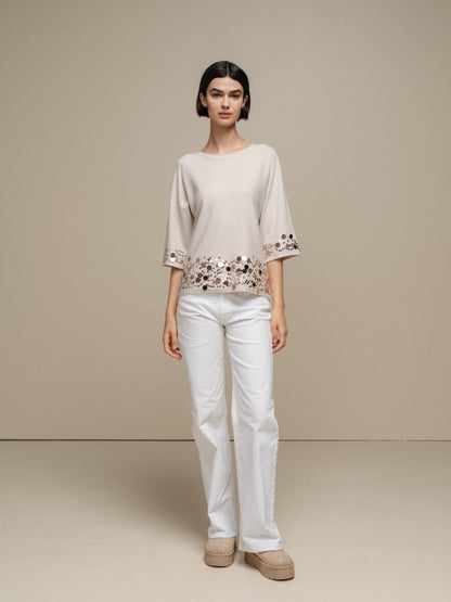 CAMISOLA DE MALHA C/ LANTEJOULAS