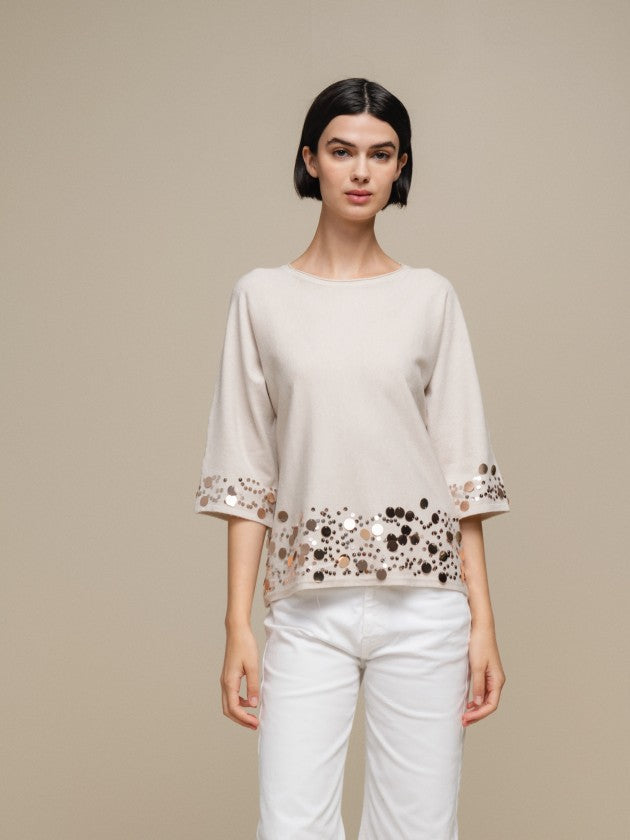 CAMISOLA DE MALHA C/ LANTEJOULAS