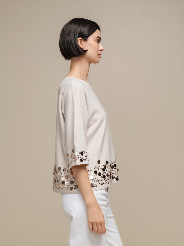 CAMISOLA DE MALHA C/ LANTEJOULAS