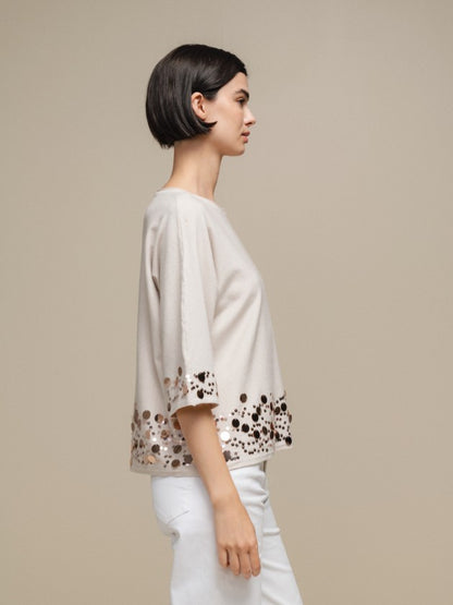 CAMISOLA DE MALHA C/ LANTEJOULAS