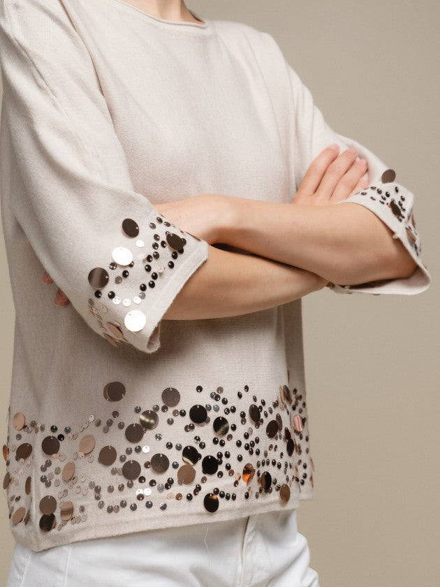CAMISOLA DE MALHA C/ LANTEJOULAS