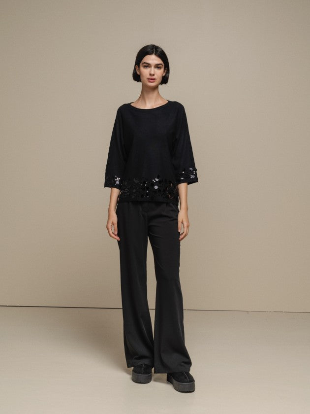 CAMISOLA DE MALHA C/ LANTEJOULAS
