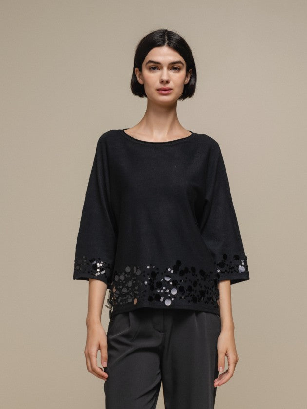 CAMISOLA DE MALHA C/ LANTEJOULAS