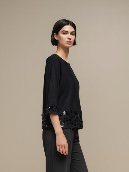 CAMISOLA DE MALHA C/ LANTEJOULAS