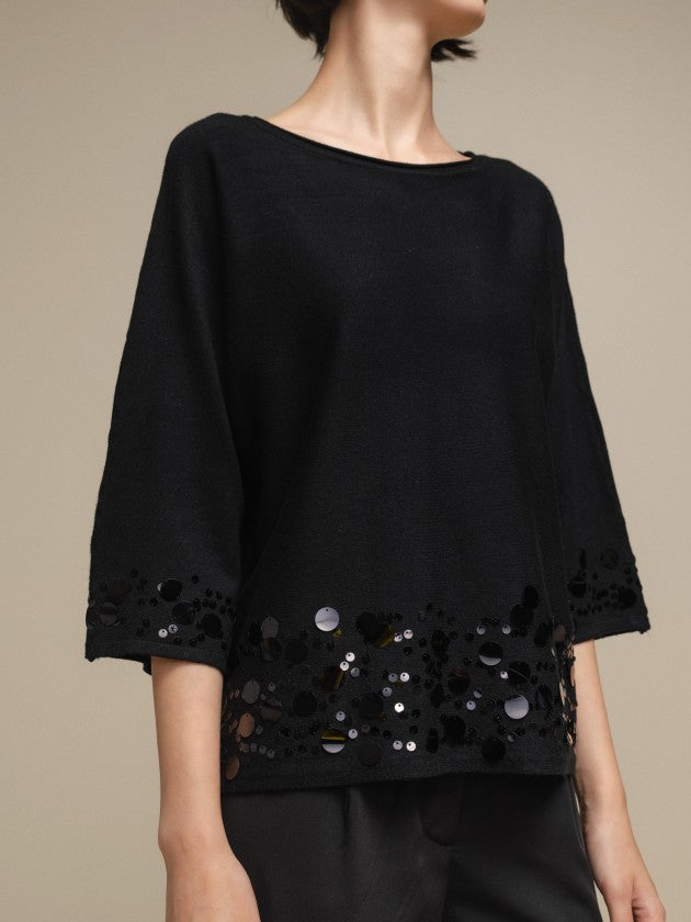 CAMISOLA DE MALHA C/ LANTEJOULAS