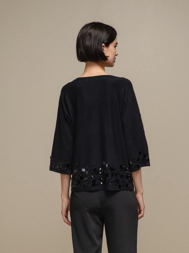 CAMISOLA DE MALHA C/ LANTEJOULAS