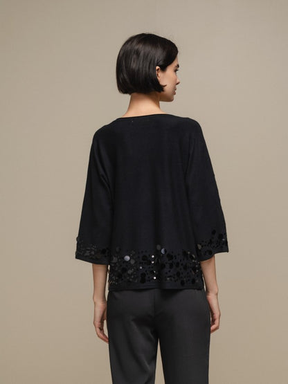 CAMISOLA DE MALHA C/ LANTEJOULAS